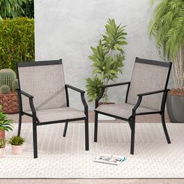 Gymax - Set of 2 Patio Dining Chairs Outdoor Armchairs w/ Sturdy Metal Frame - Coffee