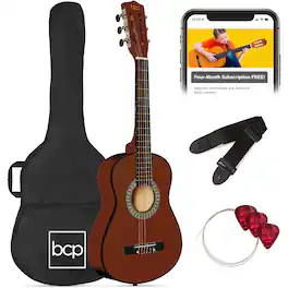Best Choice Products - 30in Kids Acoustic Guitar Beginner Starter Kit w/ Strap, Case, Strings - Mahogany Stain