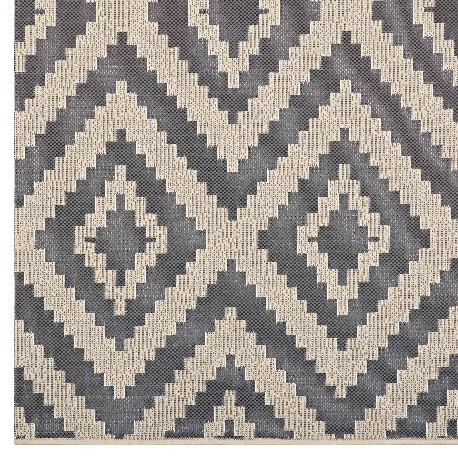 Alt View 2. Modway - Jagged Geometric Diamond Trellis Indoor and Outdoor Area Rug - Gray and Beige.