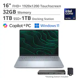 Dell - 16 Plus Laptop (Ultra 9-288V, 32GB, 1TB PCIe SSD, 16.0 Touch WUXGA (1920x1200), Intel Arc, Win 11 Home) - Blue