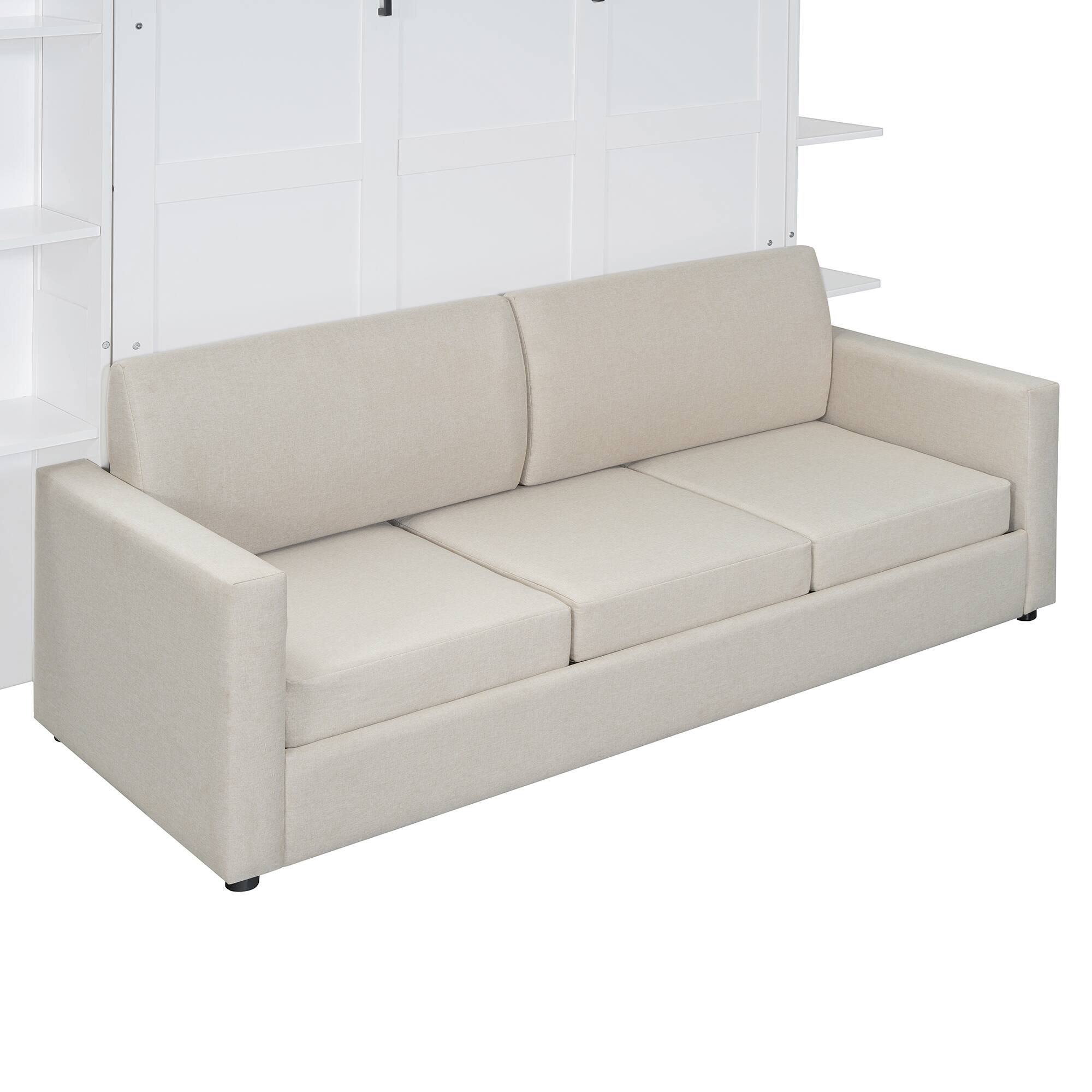 Alt View 9. Tiramisubest - Queen Size Murphy Wall Bed with Sofa, White, 87" L x 90" W x 88" H, 332 lbs, Space-Saving - White.