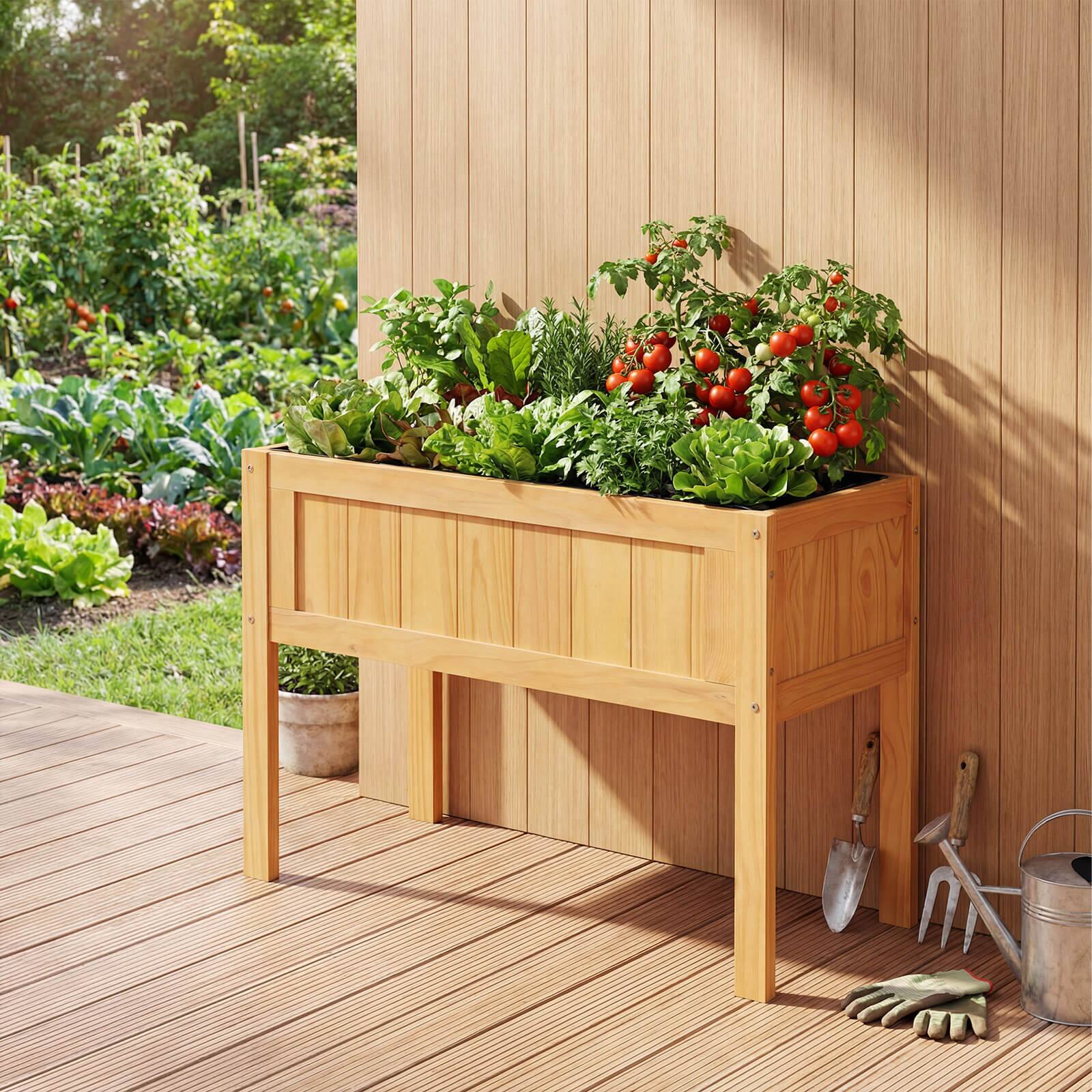 Alt View 1. Costway - Costway 1 PCS Wooden Raised Garden Bed Elevated Planter Box with Bed Liner & Drainage Holes - Orange.