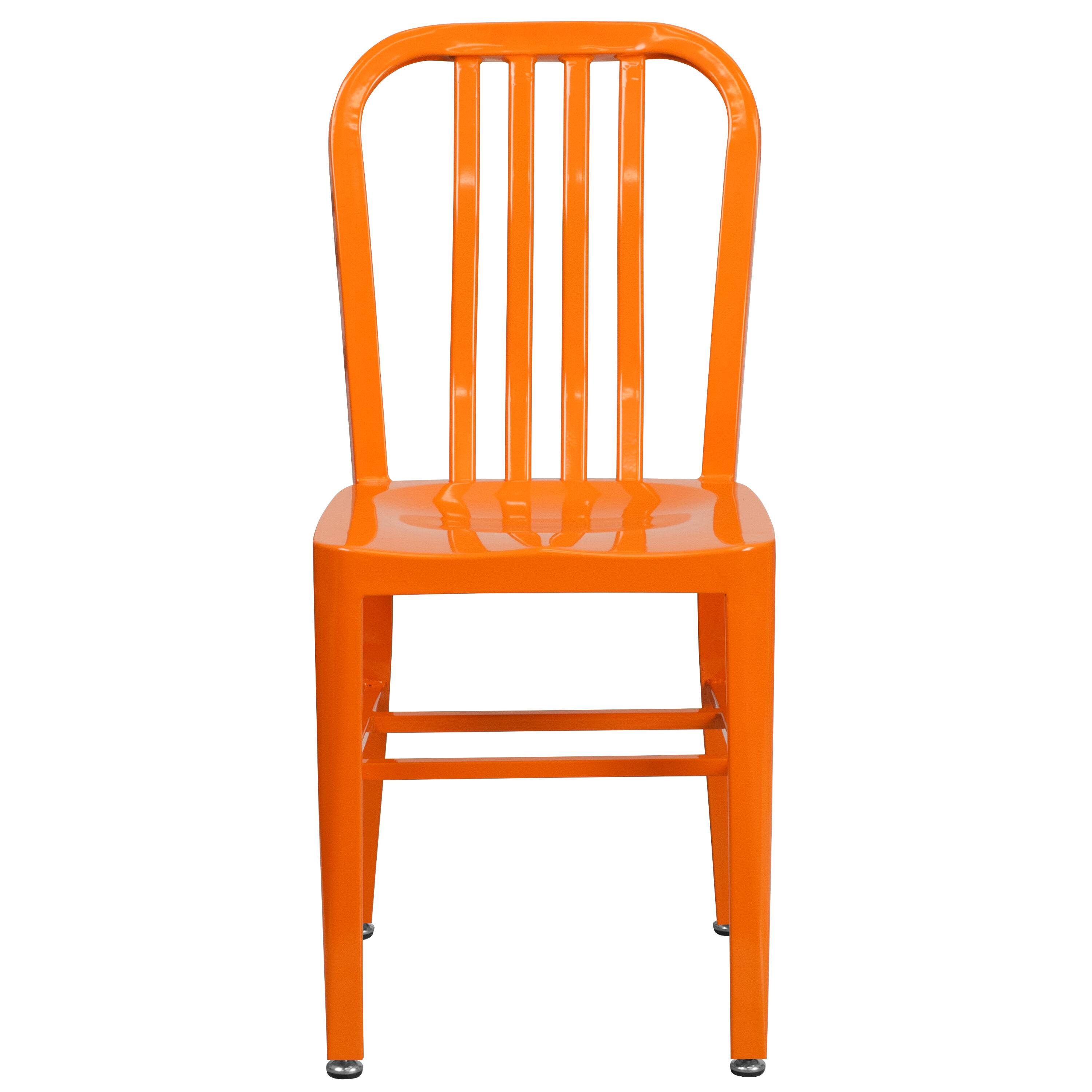 Alt View 7. Emma + Oliver - Commercial Grade Colorful Metal Indoor-Outdoor Chair - Orange.