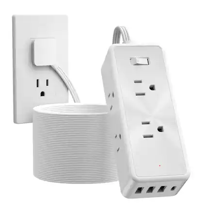 Front. TESSAN - 5 Ft Power Strip Surge Protector, Flat Plug Extension Cord with 6 Outlets and 4 USB Ports (1 USB C) - White.