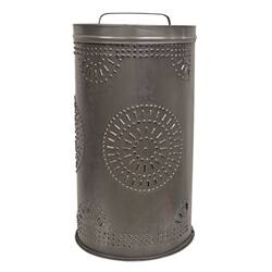 Angle. BreeBe - Antiqued Tin Punched Paper Towel Dispenser - Grey.