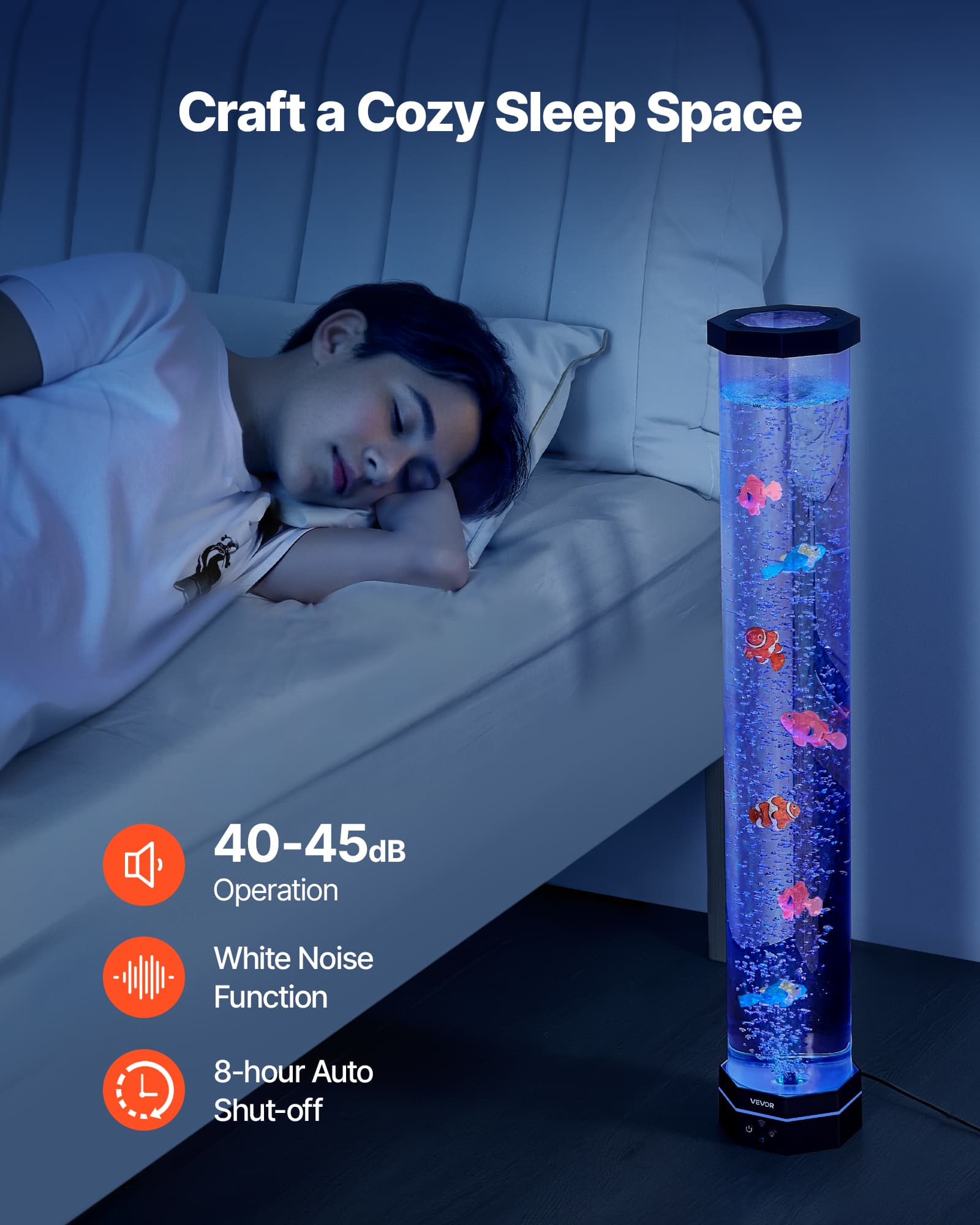 VEVOR Sensory Bubble Tube Lamp, 2.67 ft Bubble Fish Tube, Sensory