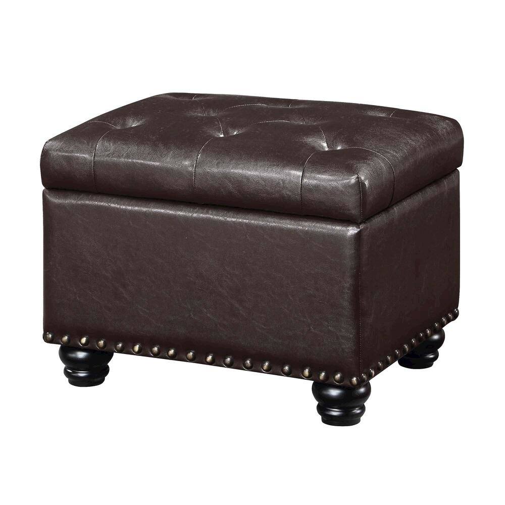 Angle. FurniFact - Storage Ottoman Footrest Chair in Brown Faux Leather - Espresso Faux Leather.