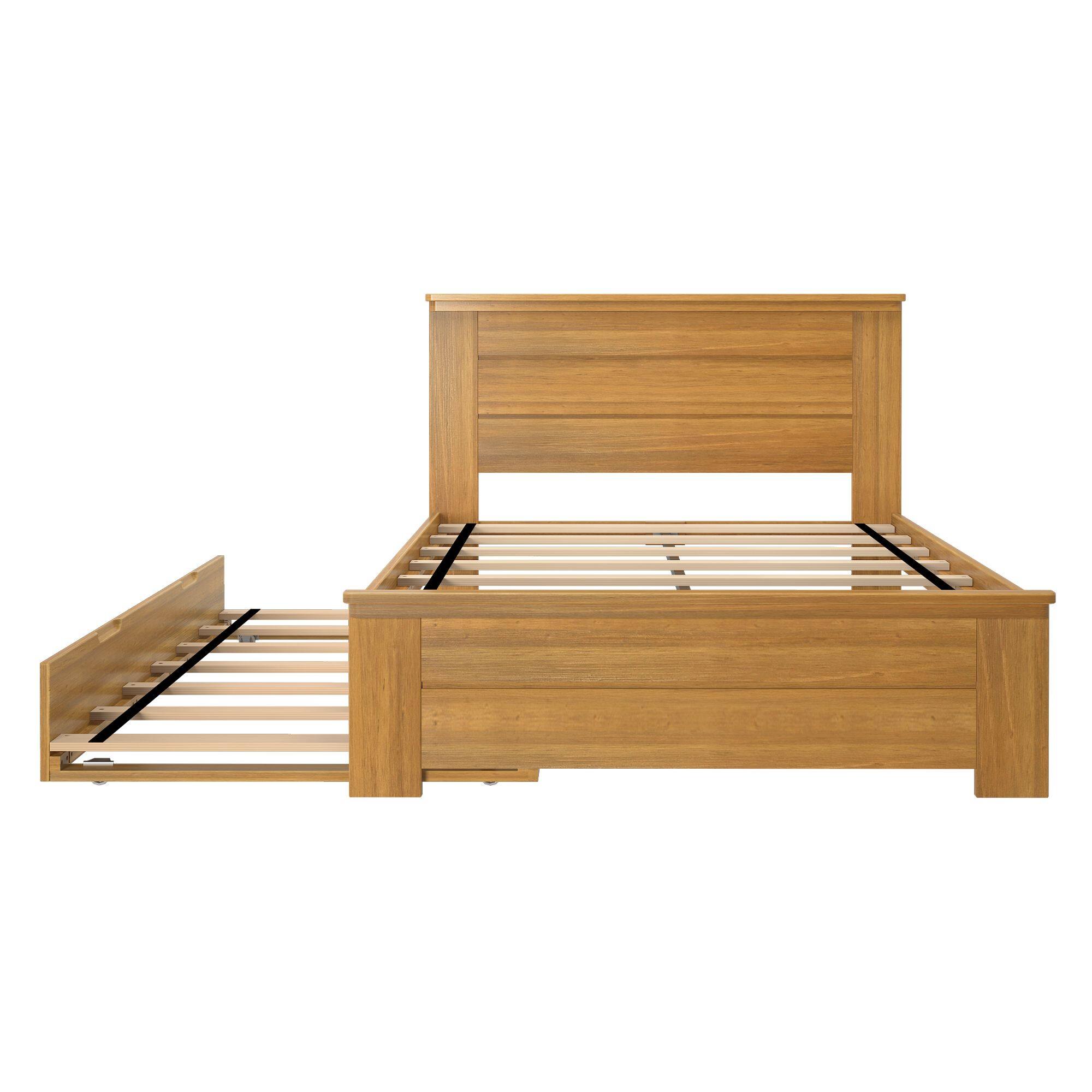 Alt View 7. Plank+Beam - Farmhouse Full Bed with Panel Headboard with Trundle, Pecan - Pecan Dip.