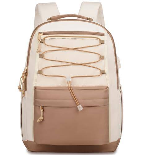 Front. Live At Space - School Backpack For Teens  Aesthetic College Large Bookbag Women Students Fashion 15 6 Inch Laptop Bag Work Travel - Beige Khaki-17.3 inch.