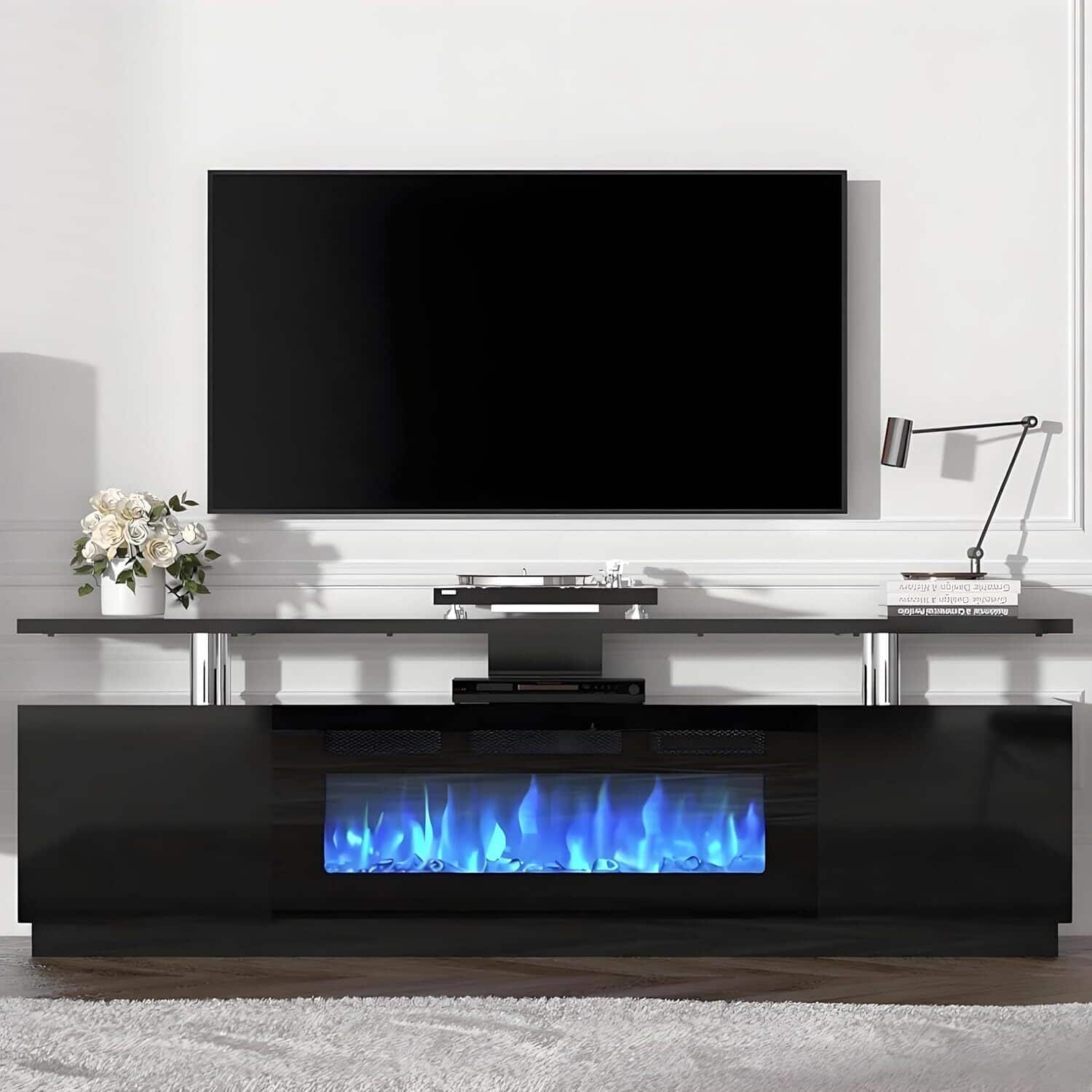 GARVEE - 70" Electric Fireplace Heater TV Stand with 36" Firplace Entertainment Center - Black