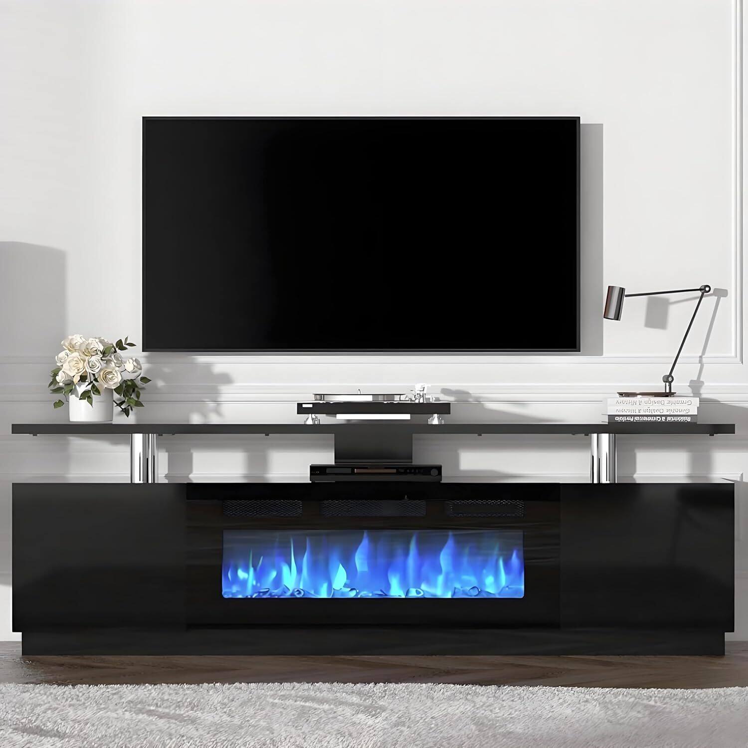 GARVEE - 70" Electric Fireplace Heater TV Stand with 36" Firplace Entertainment Center - Black