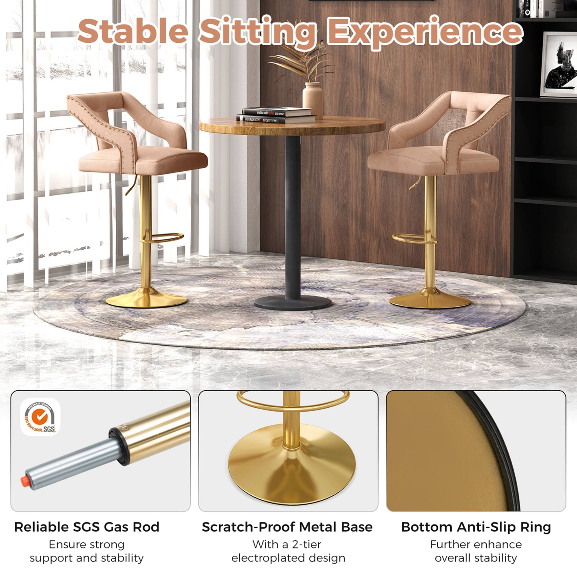 Stable Sitting Experience - HAO MUY - 1 COATA SGS Reliable SGS Gas Rod Ensure strong support and stability Scratch-Proof Metal Base With a 2-tier electroplated design Bottom Anti-Slip Ring Further enhance overall stability
