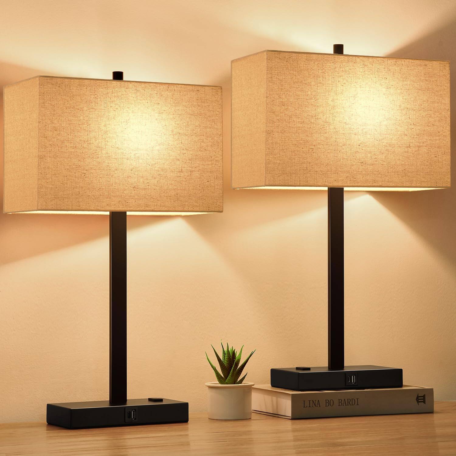 Beige Linen Matte Black(Base)-2700K Bulbs