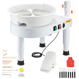 VEVOR - Pottery Wheel, 11 in Ceramic Wheel Forming Machine, 60-300 RPM Speed Adjustable Foot Pedal, Adjustable Lift Leg - White