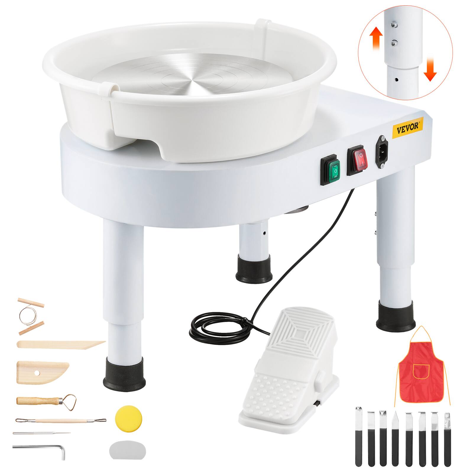 Front. VEVOR - Pottery Wheel, 11 in Ceramic Wheel Forming Machine, 60-300 RPM Speed Adjustable Foot Pedal, Adjustable Lift Leg - White.