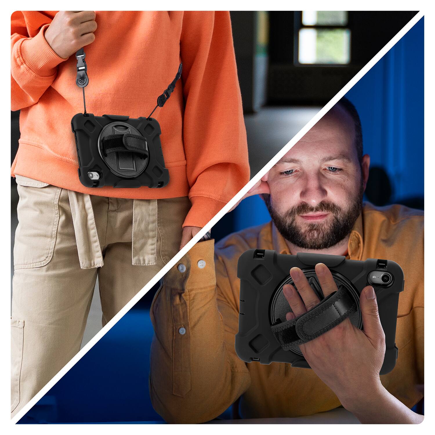 Alt View 1. Vena - For Apple iPad Mini 6 Case with Pencil Holder, iPad Mini 7 Case with 360° Rotating Stand, iPad A17 Pro Case Cover, Black - Black.