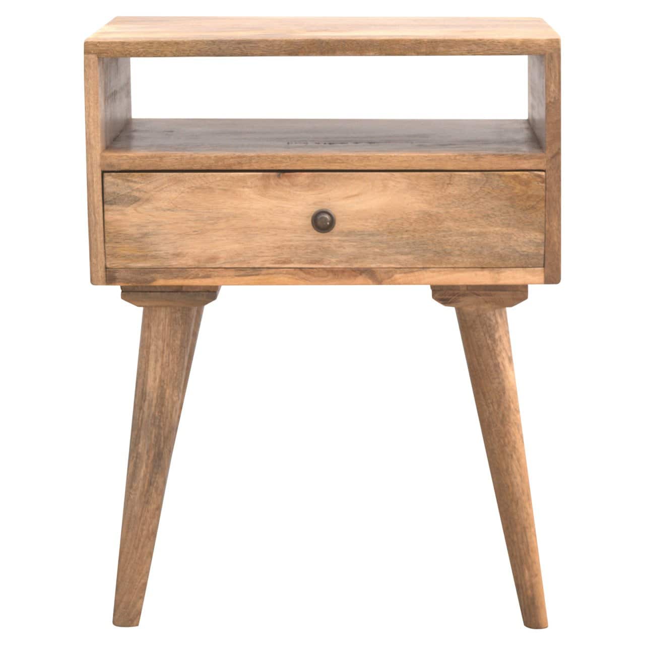 Artisan Furniture - Solid Wood Modern Nightstand with 1 Drawer, 1 Open Slot, Nordic Legs, -ish, Light Brown - Oak