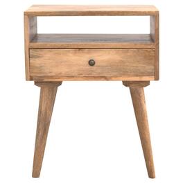 Artisan Furniture - Solid Wood Modern Nightstand with 1 Drawer, 1 Open Slot, Nordic Legs, -ish, Light Brown - Oak