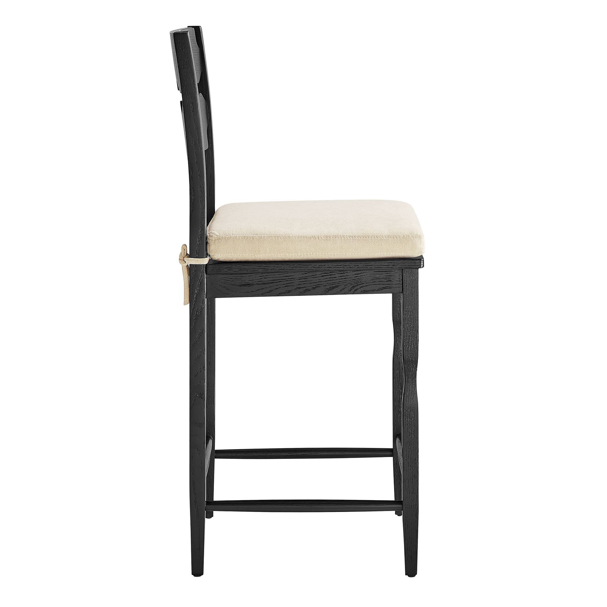 Alt View 2. Modway - Jax Oak Wood Counter Stool With Wavy Razor Back and Cushion by Modway - Black Linen.