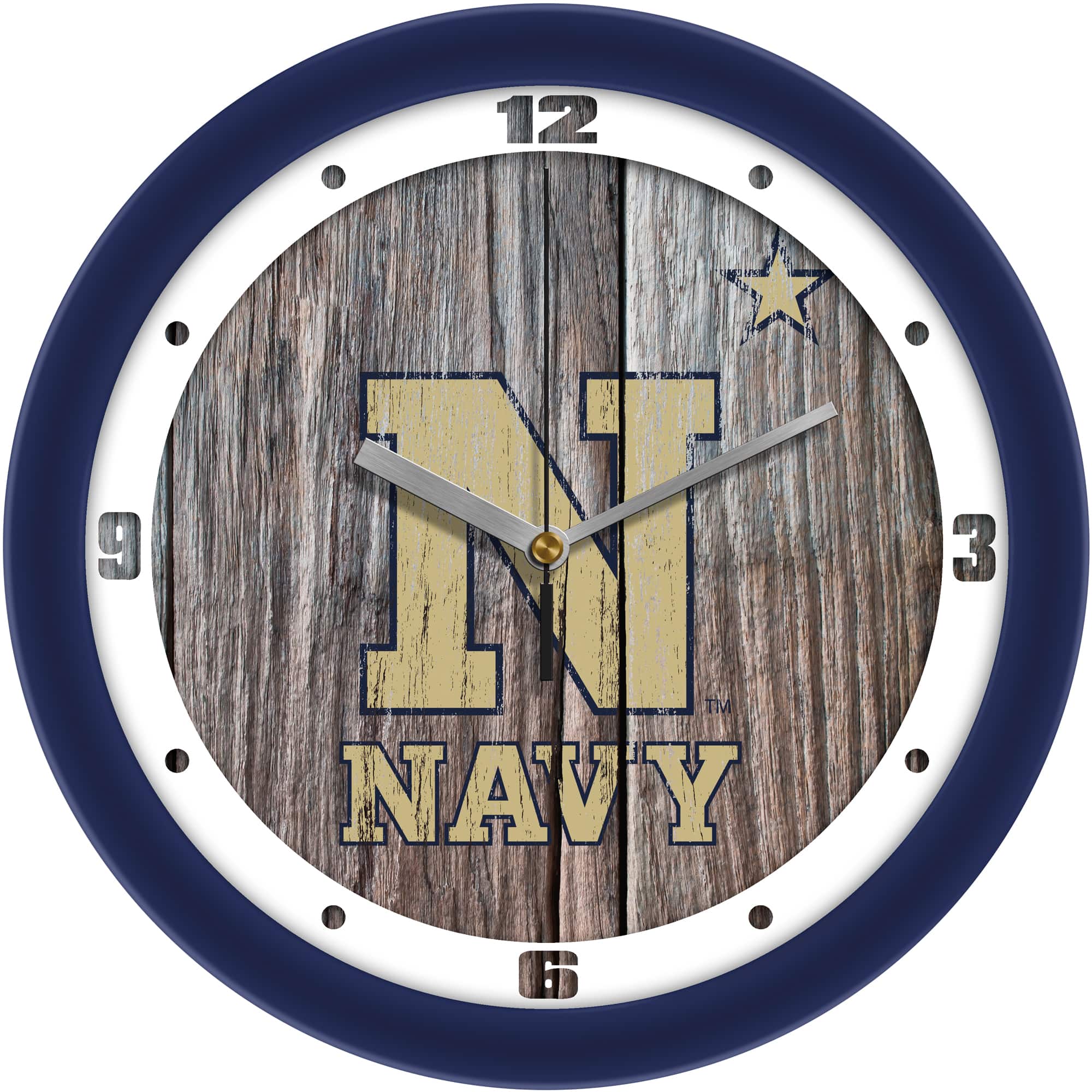 MpDirect - Navy Midshipmen 11.5'' Suntime Premium Glass Face Weathered Wood Wall Clock - Multicolor