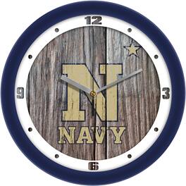 MpDirect - Navy Midshipmen 11.5'' Suntime Premium Glass Face Weathered Wood Wall Clock - Multicolor