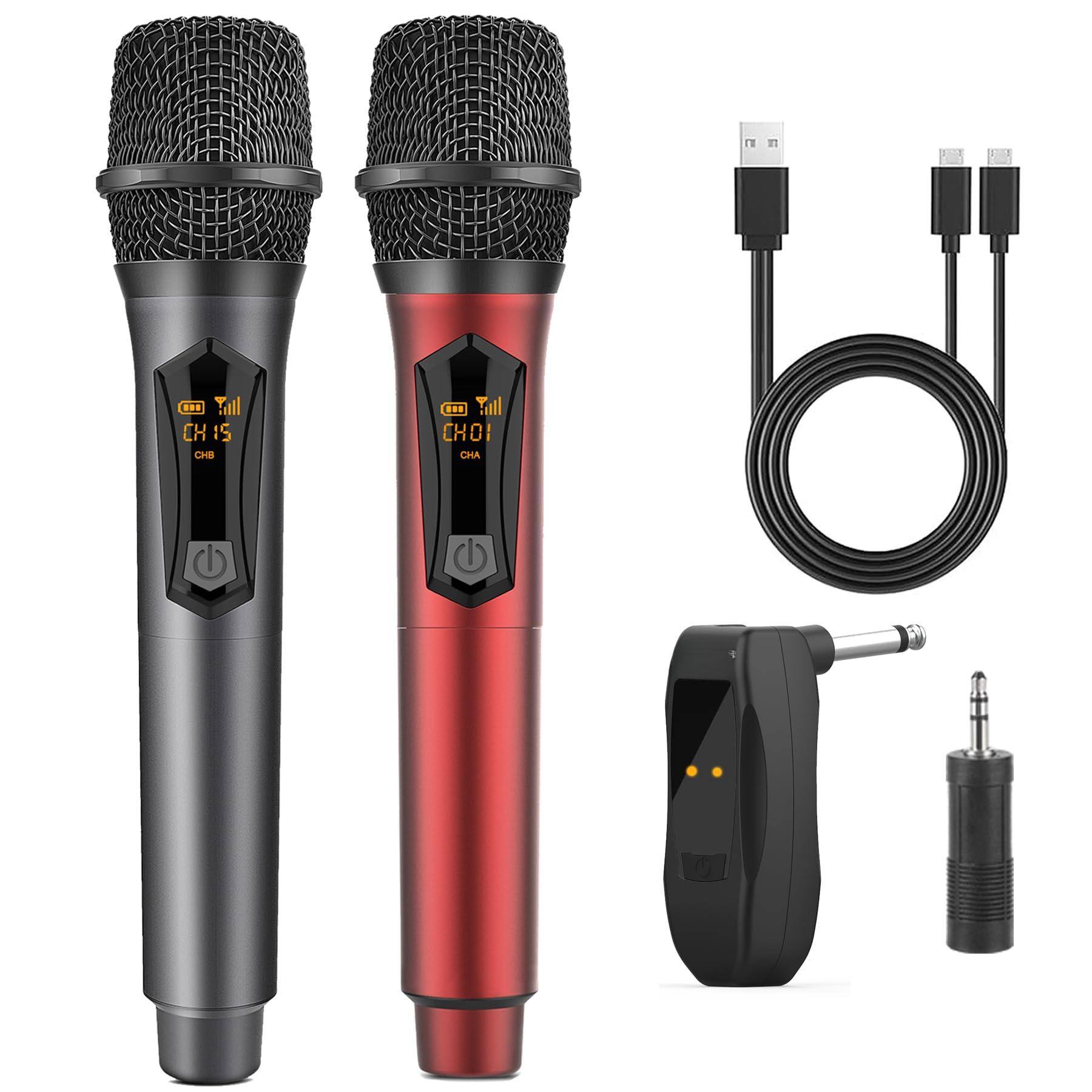 Empire DigiLabs - Wireless Microphone For Karaoke 4ghz Rechargeable Microphone work 10hs Machine Church Speech Wedding Party Singing s - red&gray