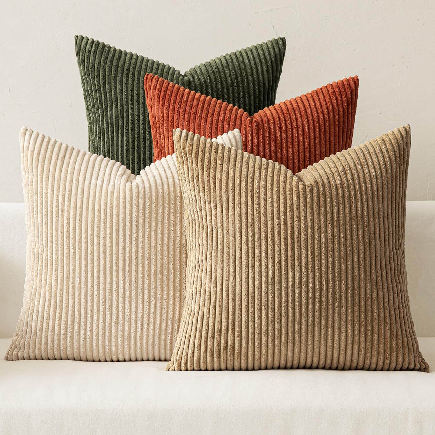 Skar Audio - Boho Farmhouse Sage Throw Pillow Covers Inch Set Of 4 Mordern Nordic Cushion Soft Corduroy Christmas Home D - Rust-olive Green 18" x 18" (Pack of 4)