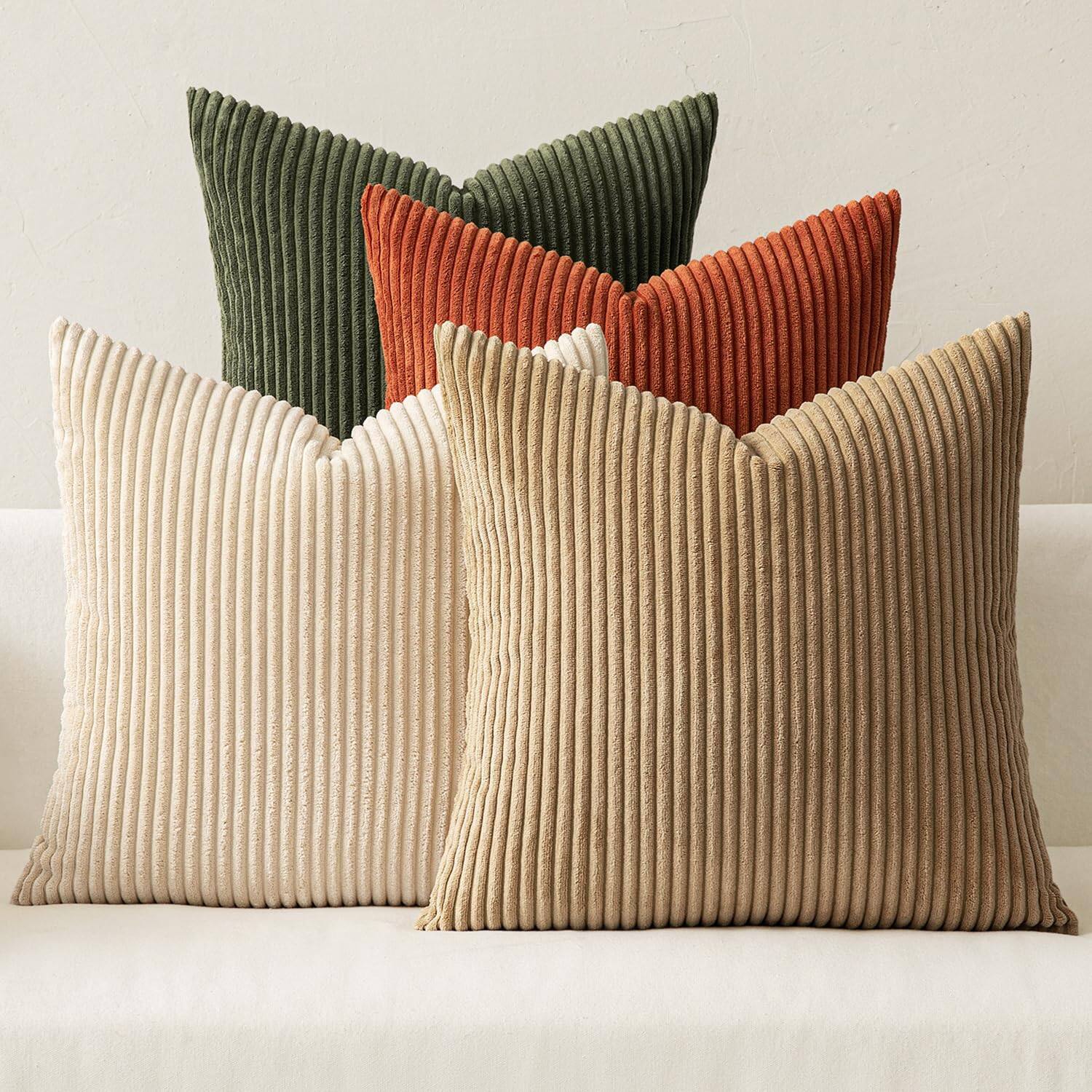 Front. Skar Audio - Boho Farmhouse Sage Throw Pillow Covers Inch Set Of 4 Mordern Nordic Cushion Soft Corduroy Christmas Home D... - Rust-olive Green 18" x 18" (Pack of 4).