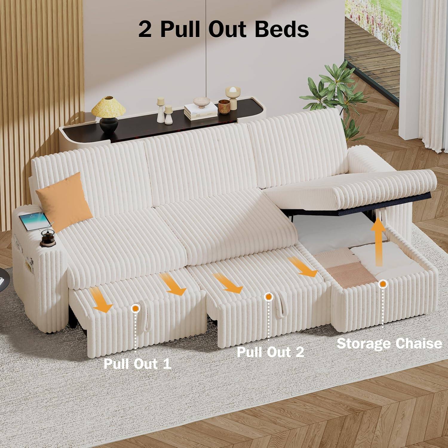 2 Pull Out Beds

Pull Out 1

Pull Out 2

Storage Chaise
