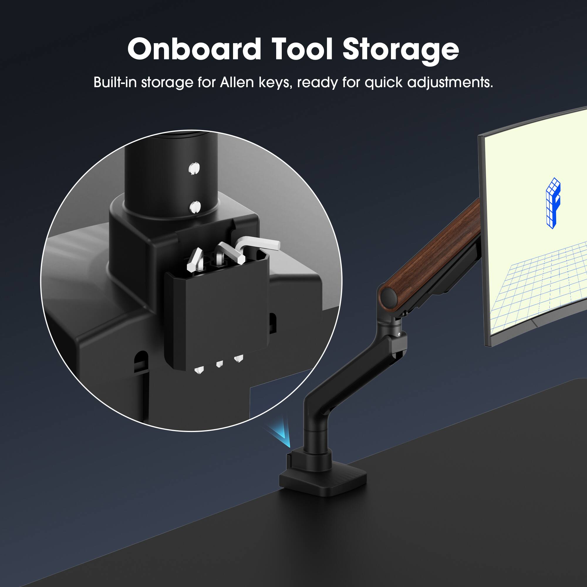 Onboard Tool Storage  
Built-in storage for Allen keys, ready for quick adjustments.