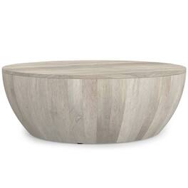Simpli Home - Elmbrook 34 inch Wide Solid Mango Modern Industrial Drum Coffee Table, Assembled - White Wash