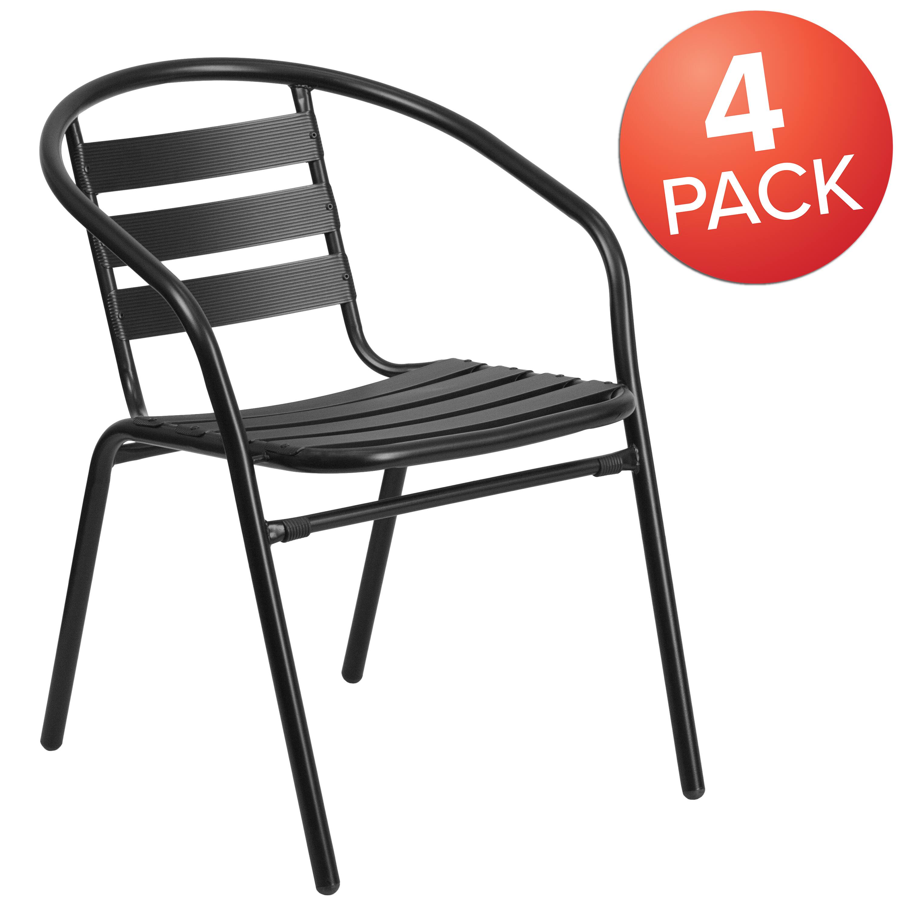 Alt View 1. Emma + Oliver - 4 Pack Metal Restaurant Stack Chair with Aluminum Slats - Black.