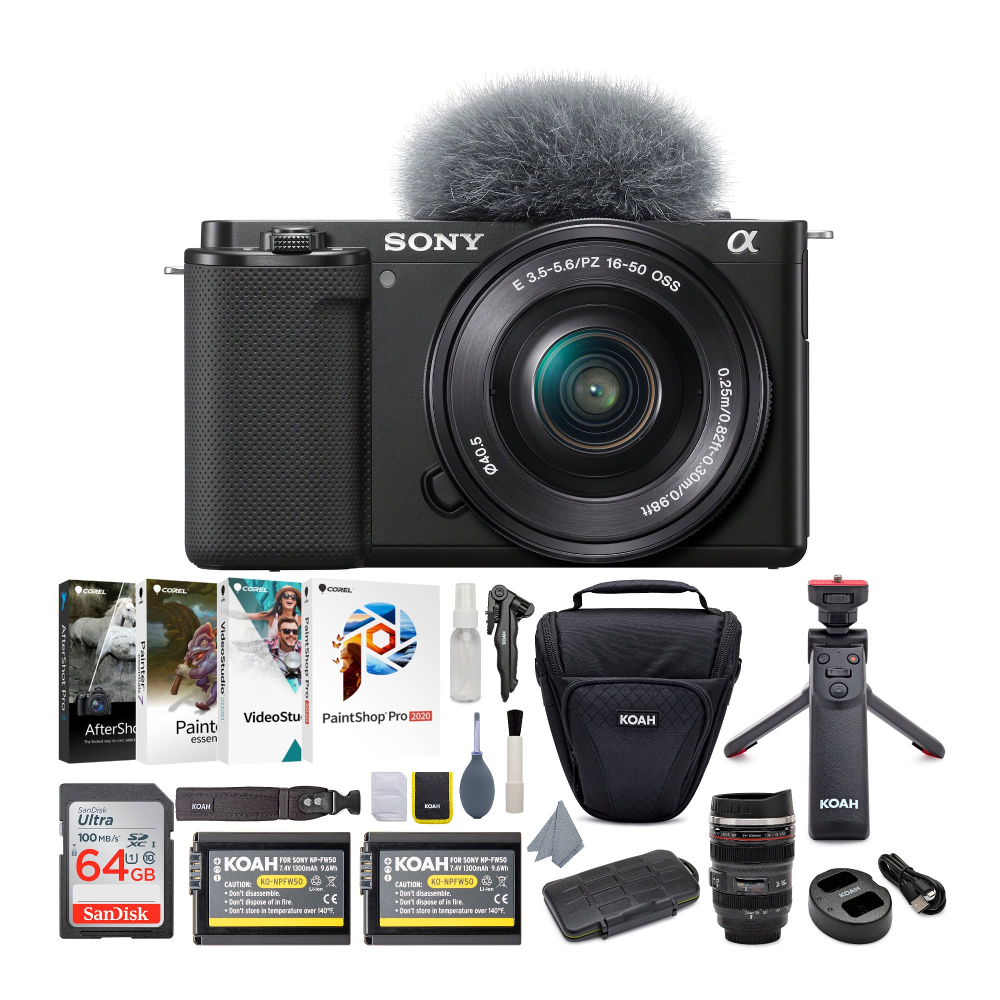 Sony - Alpha ZV-E10 APS-C Vlog Camera with Lens Content Creator's Bundle - Black