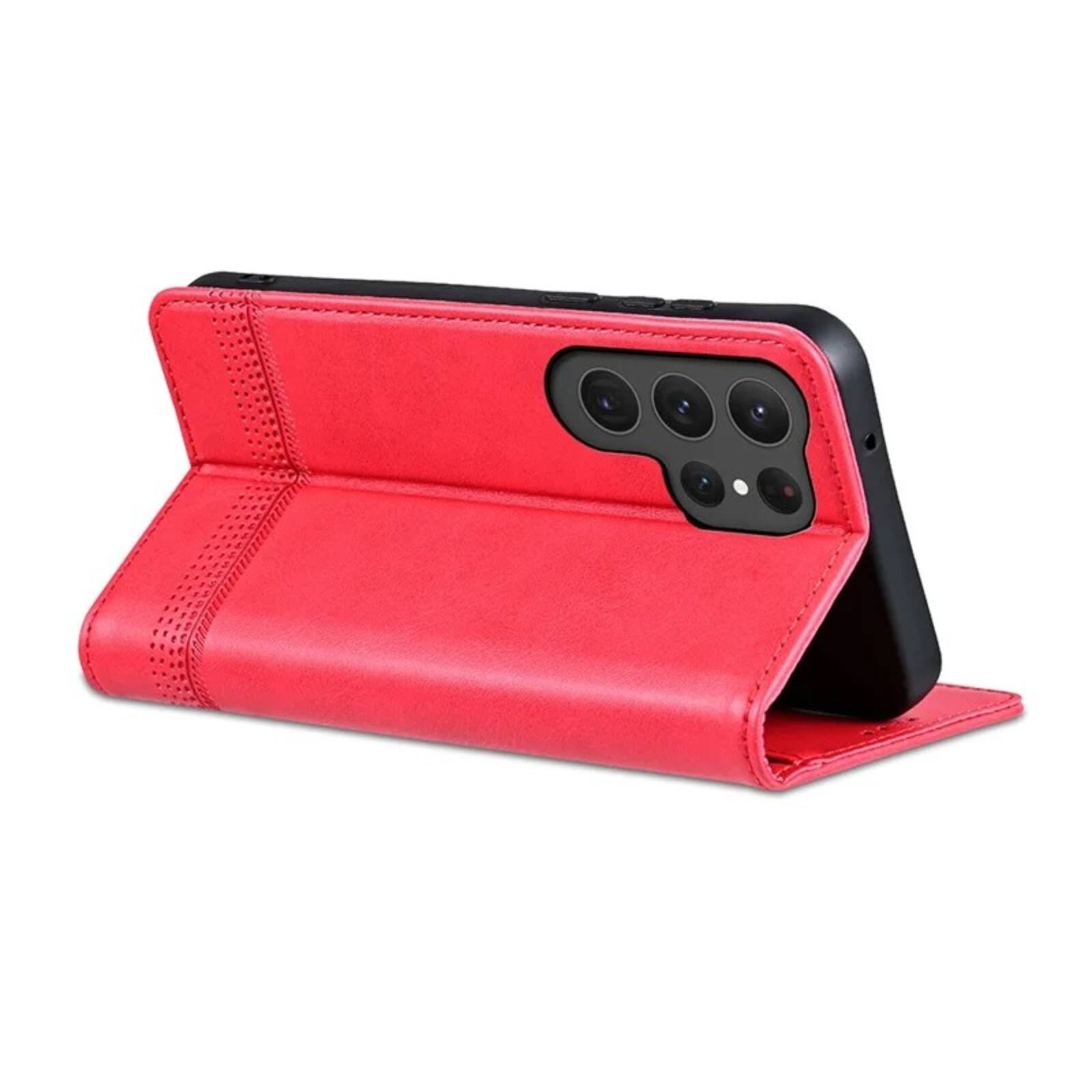 Back. UUCOVER - PU Leather Flip Wallet Case for Samsung Galaxy S25 Ultra with Card Slots Cash Holder Shockproof Kickstand Phone Cover - Red.