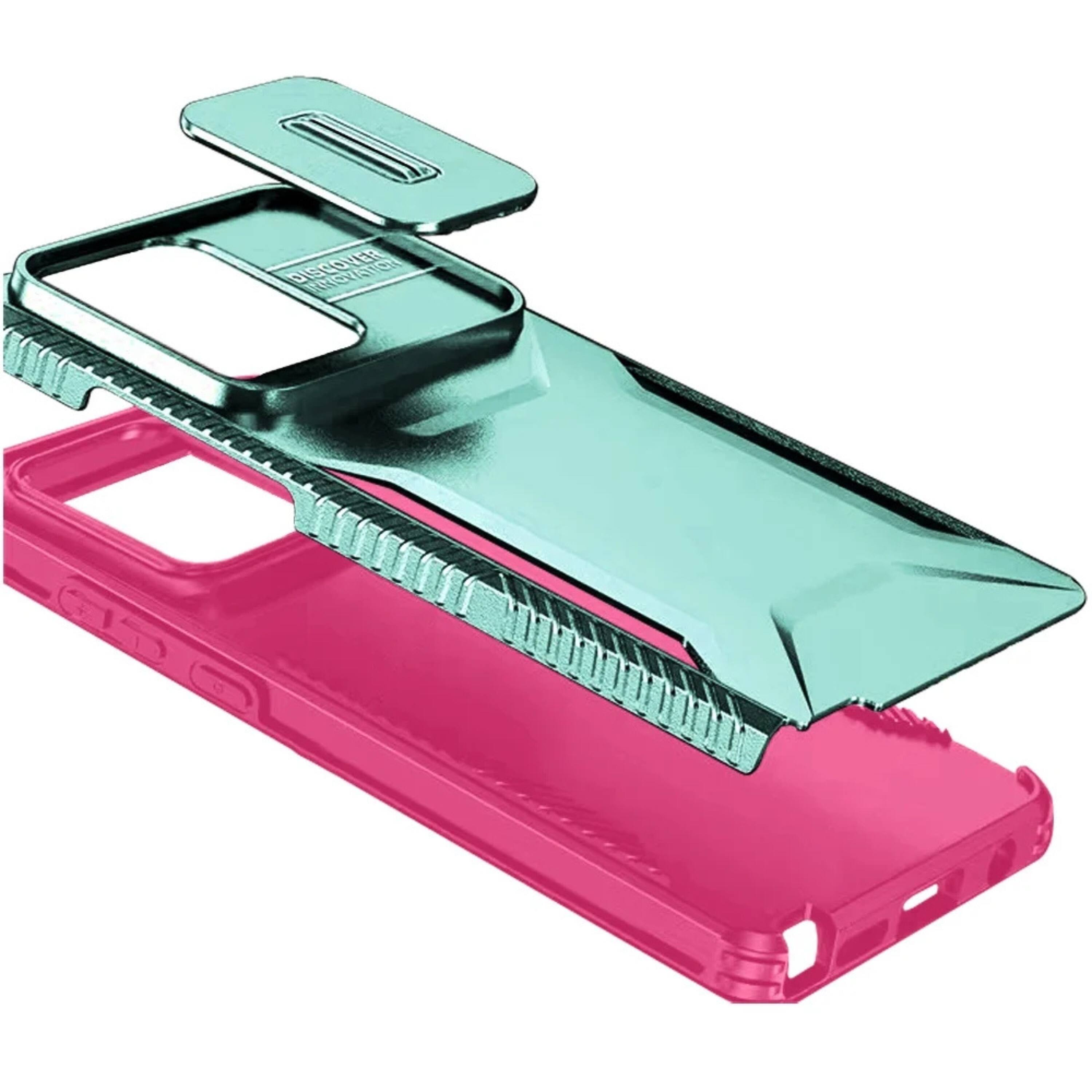 Left. Kitcheniva - Side Grip Rugged Case For Moto G 2025 2026 G Play 2026 With Sliding Camera Cover Teal Pink - Teal Pink.