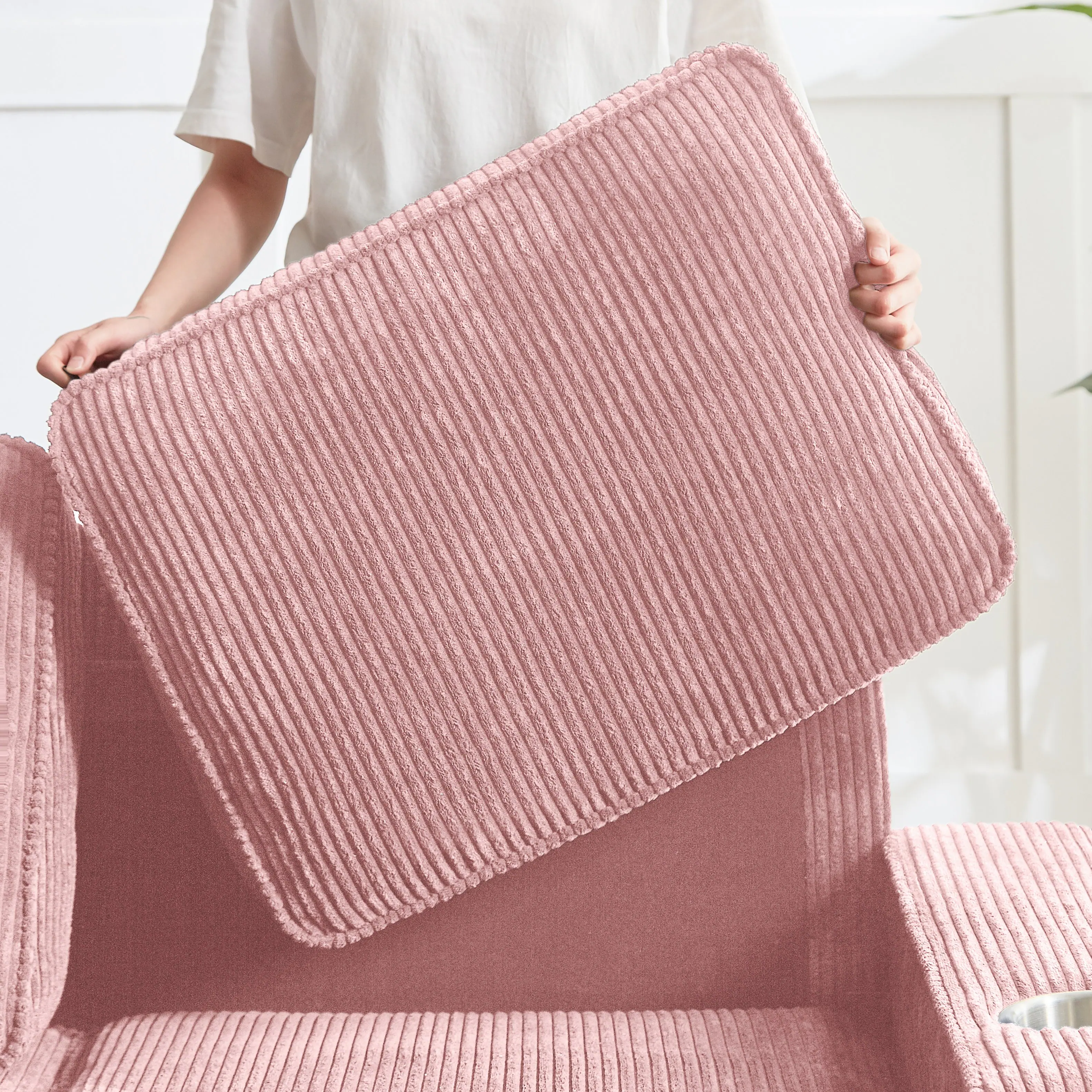 Alt View 2. Z-Edge - 84" Couches for Living Room with Deep Seats,3 Seater Sofa Couch, Modern Corduroy Fabric Sofa with Armrests for Apartment - Pink.