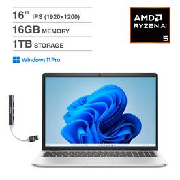 Dell - Pro 16 Plus PB16255 Laptop 16.0 WUXGA (AMD Ryzen AI 5 340, 16GB LPDDR5X, 1TB PCIe SSD, Win 11 Pro) w/USB Hub - Silver