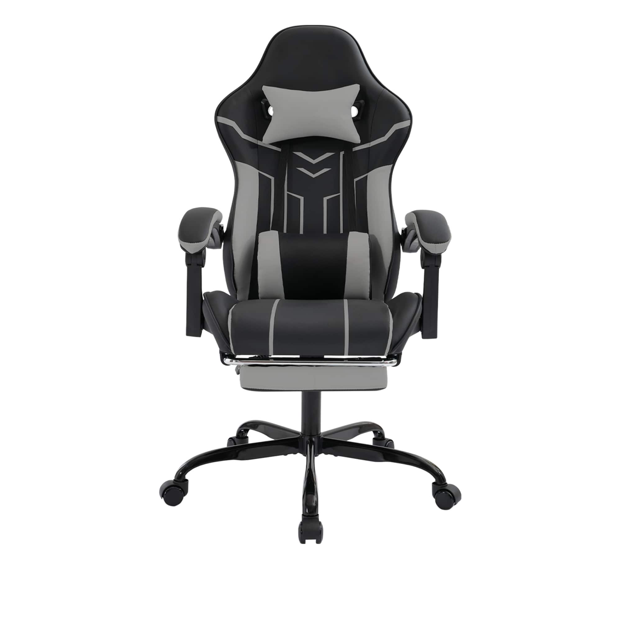 GOODSILO - Ergonomic Gaming Chair with Lumbar Support and Retractable Footrest for Enhanced Comfort and Posture - Black+Gray