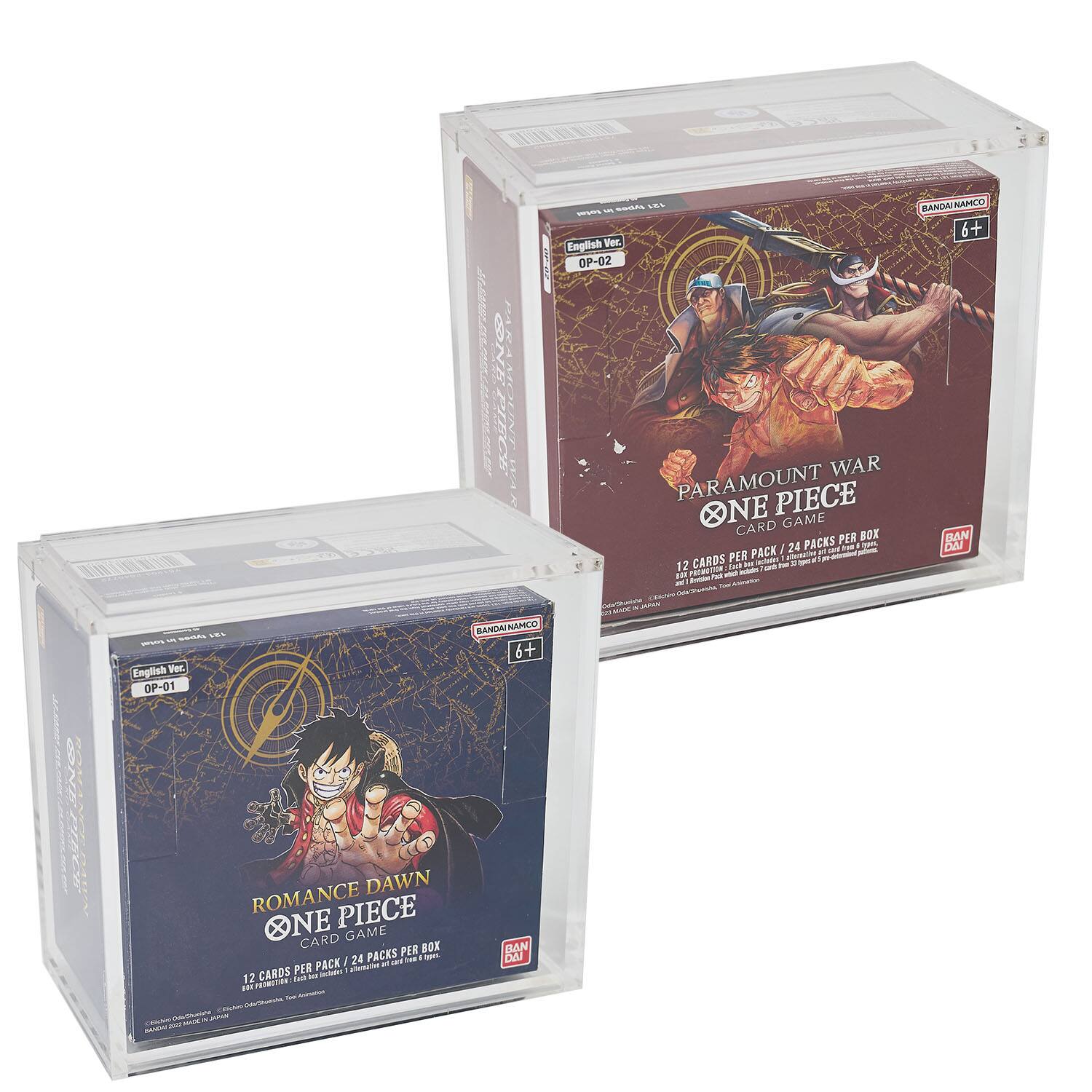 JINO R4A2 s U  SERL ... - - English Vnc OP-02 WAR PARAMOUNT PIECE ONE X CARD GAME PER BOX  24 PACKS -  PACK at p  CAROS PER n d 12 Eoa N - - . um Pola he - - - - - - - VD - BANDAI NAMCO 6+ BAN D&  ..  - English Wen OP-01 BANDAI NAHCO 6+ DAWN ROMANCE PIECE ONE CARD GAME PER X I 24 PACKS e TuE - PACK cI a CARDS PER - - 12 Te - A PERET DAN DAJ

Corrected text:

English Ver. OP-02 PARAMOUNT WAR ONE PIECE CARD GAME 12 CARDS PER PACK / 24 PACKS PER BOX BANDAI NAMCO 6+  
English Ver. OP-01 ROMANCE DAWN ONE PIECE CARD GAME 12 CARDS PER PACK / 24 PACKS PER BOX BANDAI NAMCO 6+