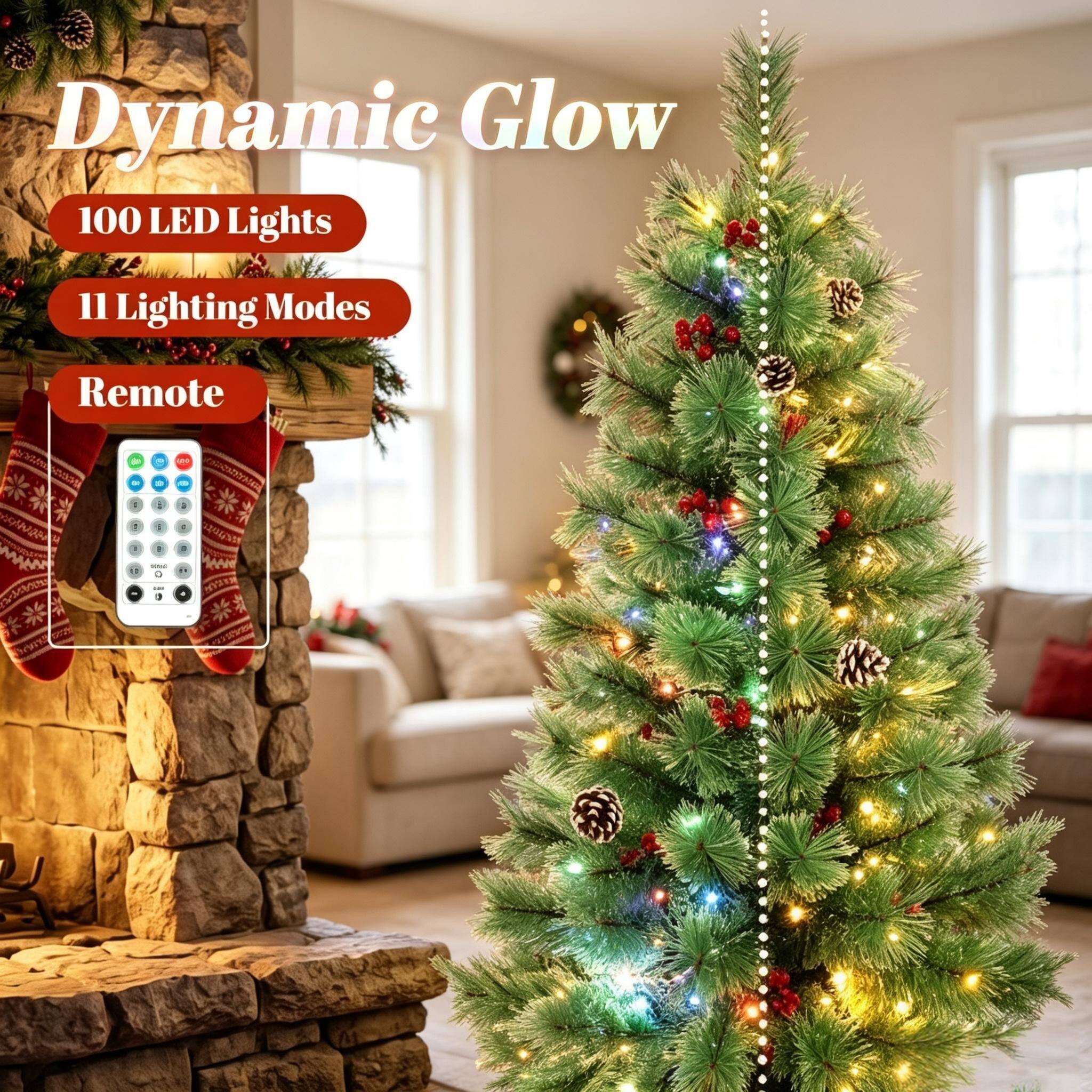 Dynamic Glow  
100 LED Lights  
11 Lighting Modes  
Remote