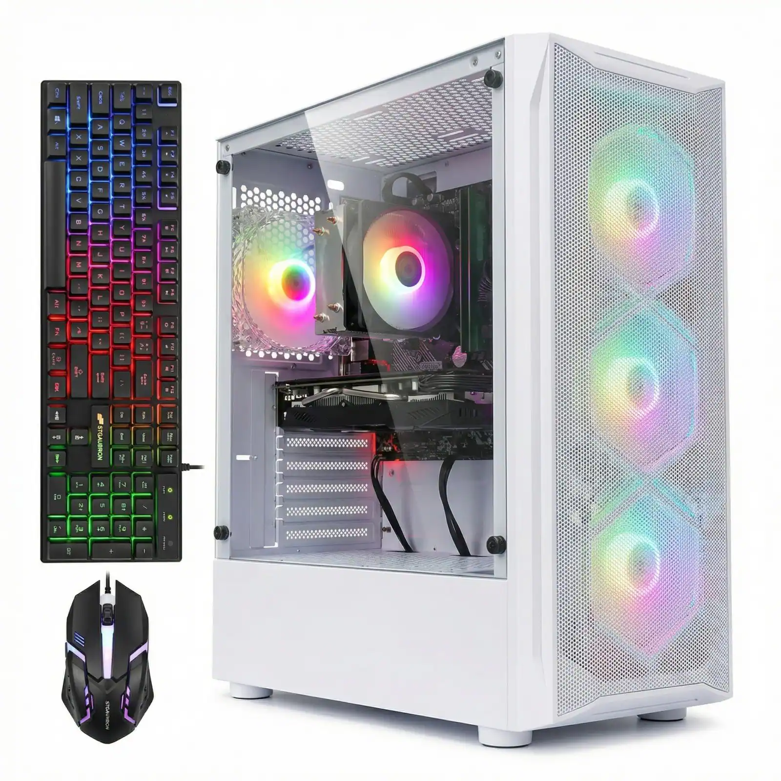 STGAubron - Gaming Desktop PC, Ryzen 5 5500 up to 4.2Ghz, GeForce RTX 3050 6G Graphics, 16G DDR4, 1TB SSD, WiFi 6, Win11H - White