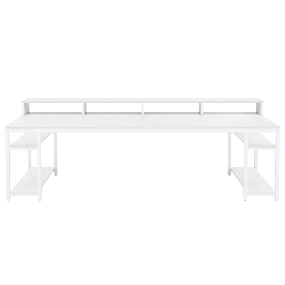 Angle. Kadyn - Kadyn Study Writing Desk, Computer Desk,Two Person Desk, 78.7" Computer Desk With Monitor Stand and 4 Open Shelf,White - White.