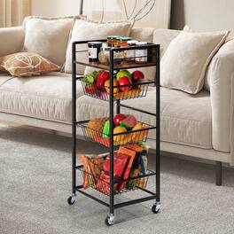 Oumilen - Rolling Storage Cart with 3 Pull-Out Baskets, Black - Brown