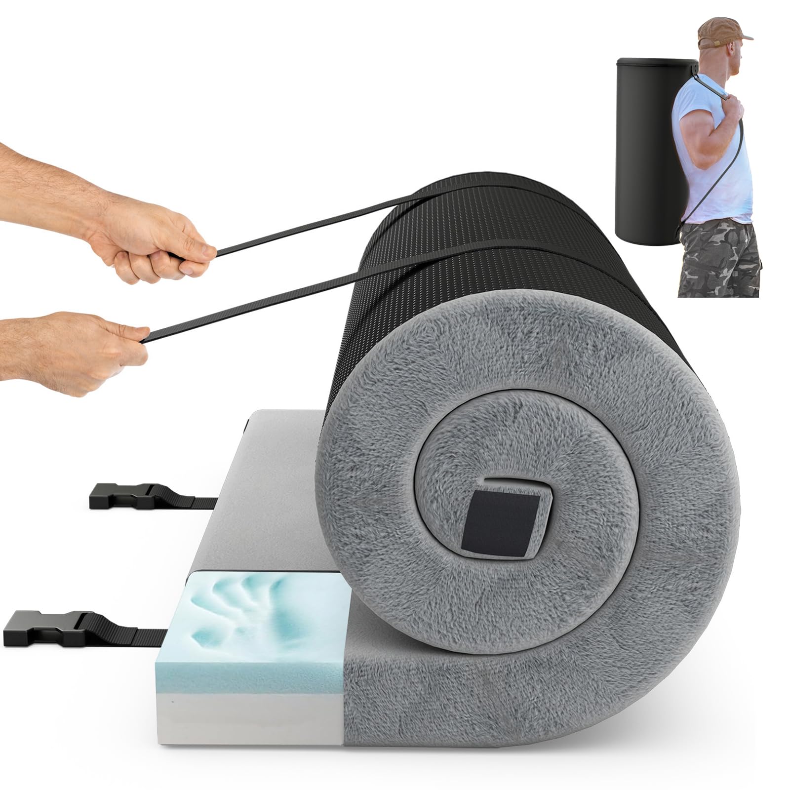 Front. Ecooso - Indoor Outdoor Sleeping Mat with High Density Foam Cushion and Carry Bag - Gray.