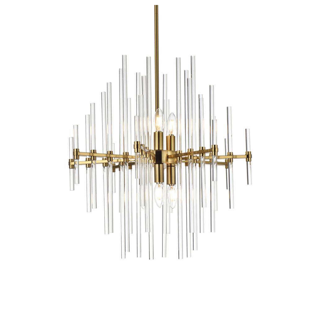 Back. Elegant Lighting - Sienna 23 inch crystal rod pendant in gold - Gold.
