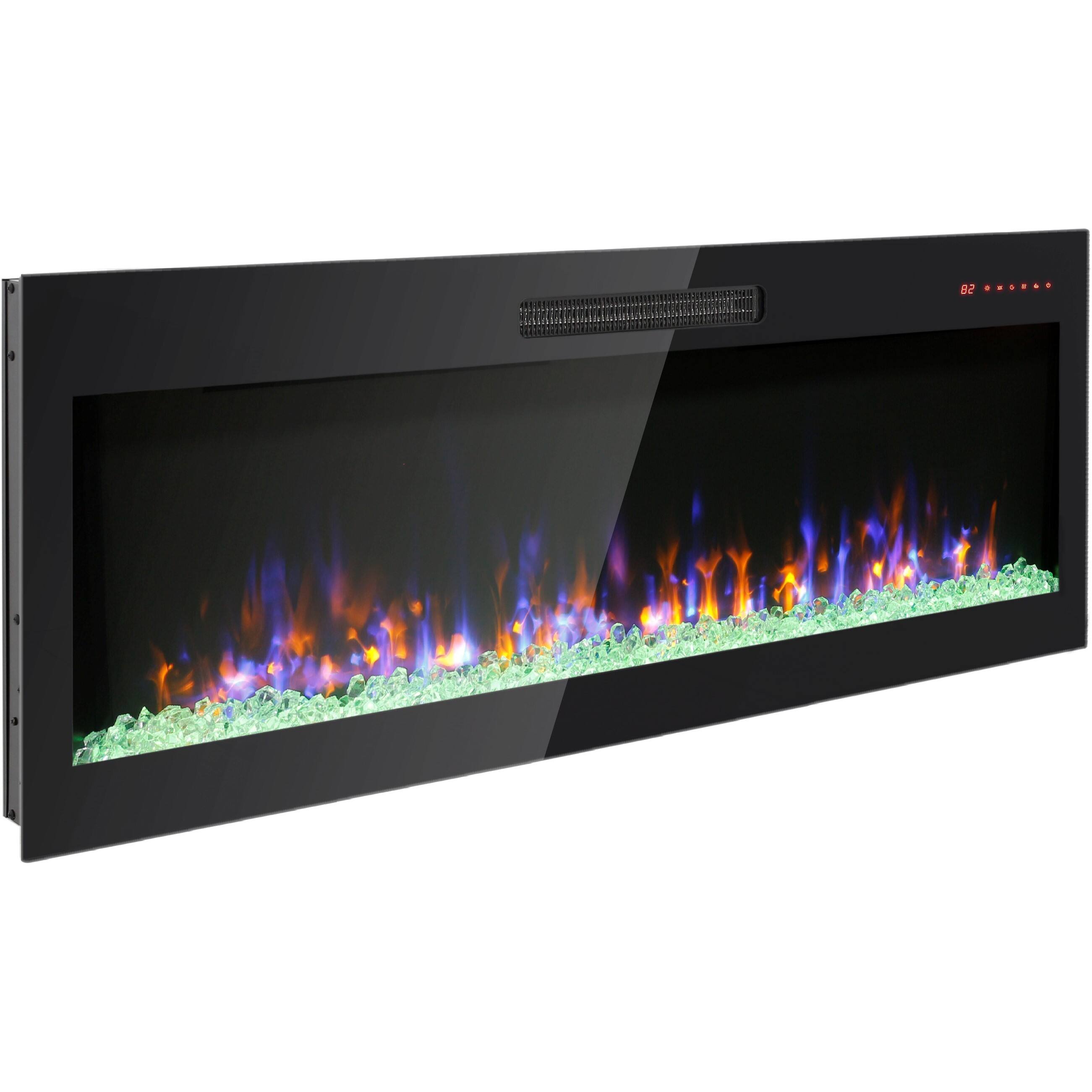 Angle. Mondawe - 60" Ultra-Thin Recessed & Wall-Mount Electric Fireplace with Multi-Color Flames - Black.