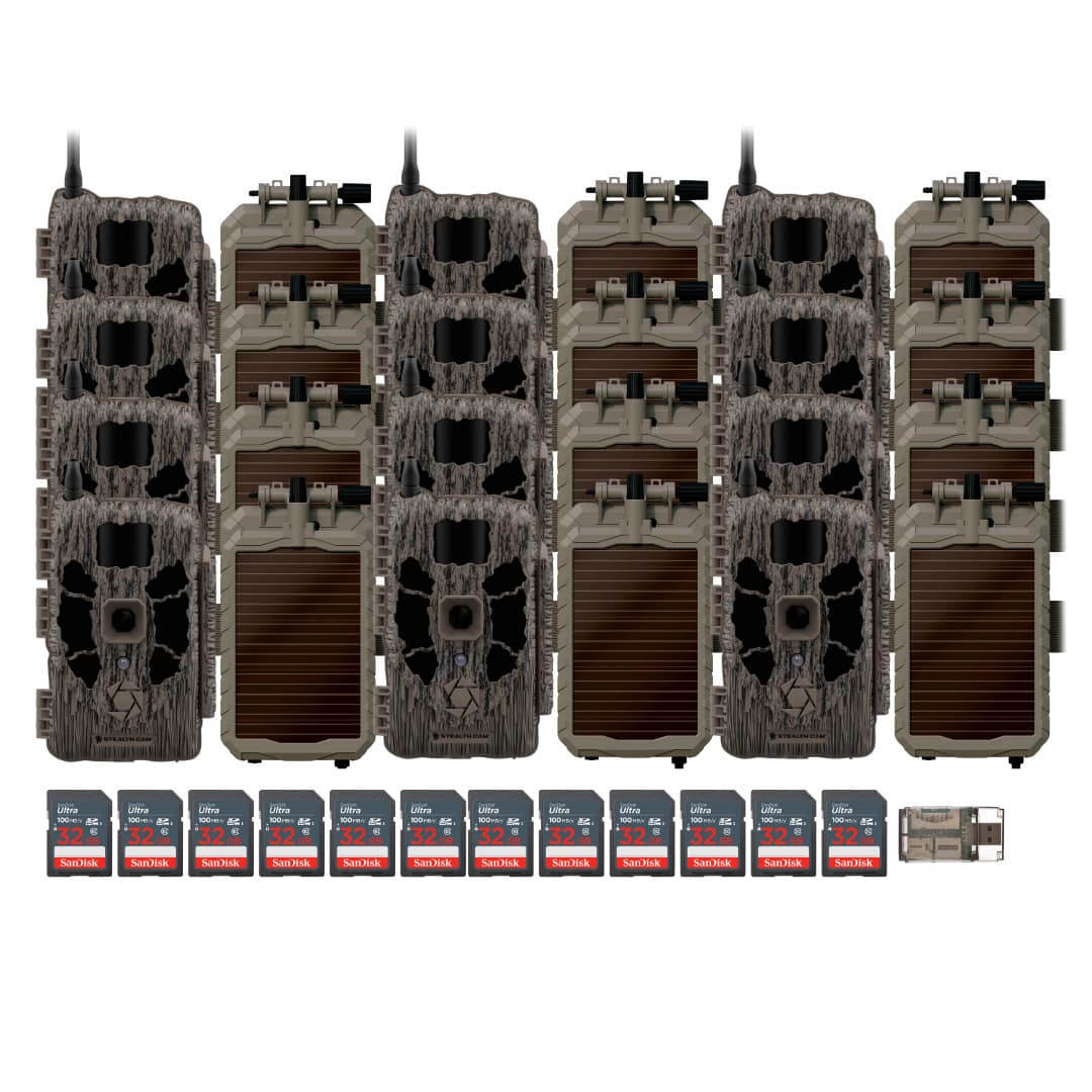 Stealth Cam - (Twelve) DECEPTOR MAX 40MP Trail Camera with Solar Battery Pack Camera Holder 32GB