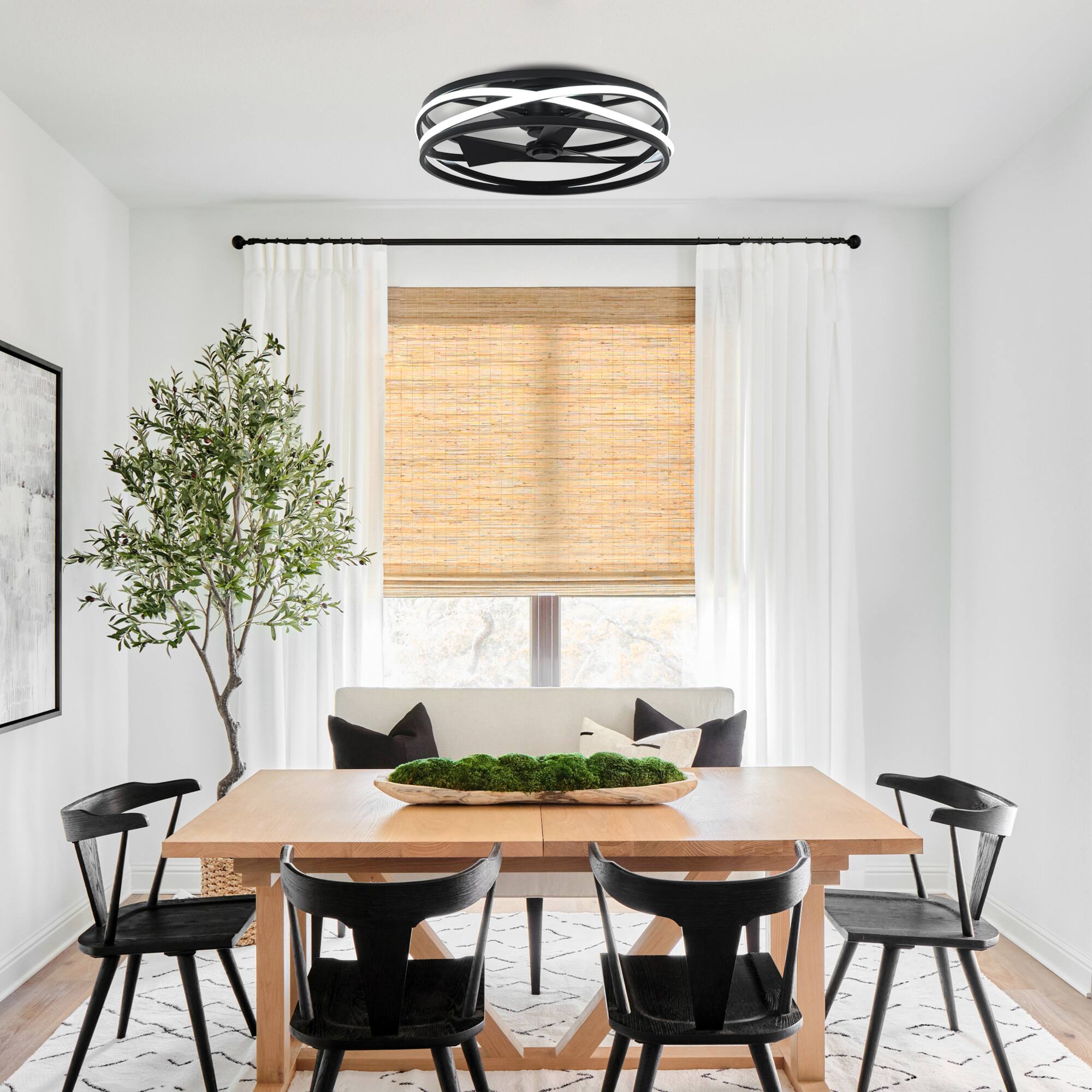 Angle. Parrot Uncle - 20-inch Matte Black Flush Mount Low Profile Ceiling Fan with Remote and Light Kits - Black.