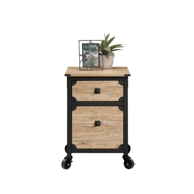 Back. HTUTWOO - File Pedestal with Smooth-Glide Drawer - Mobile Filing Cabinet with Wheels, Under Desk Storage for Home Office - Beige+Natural.