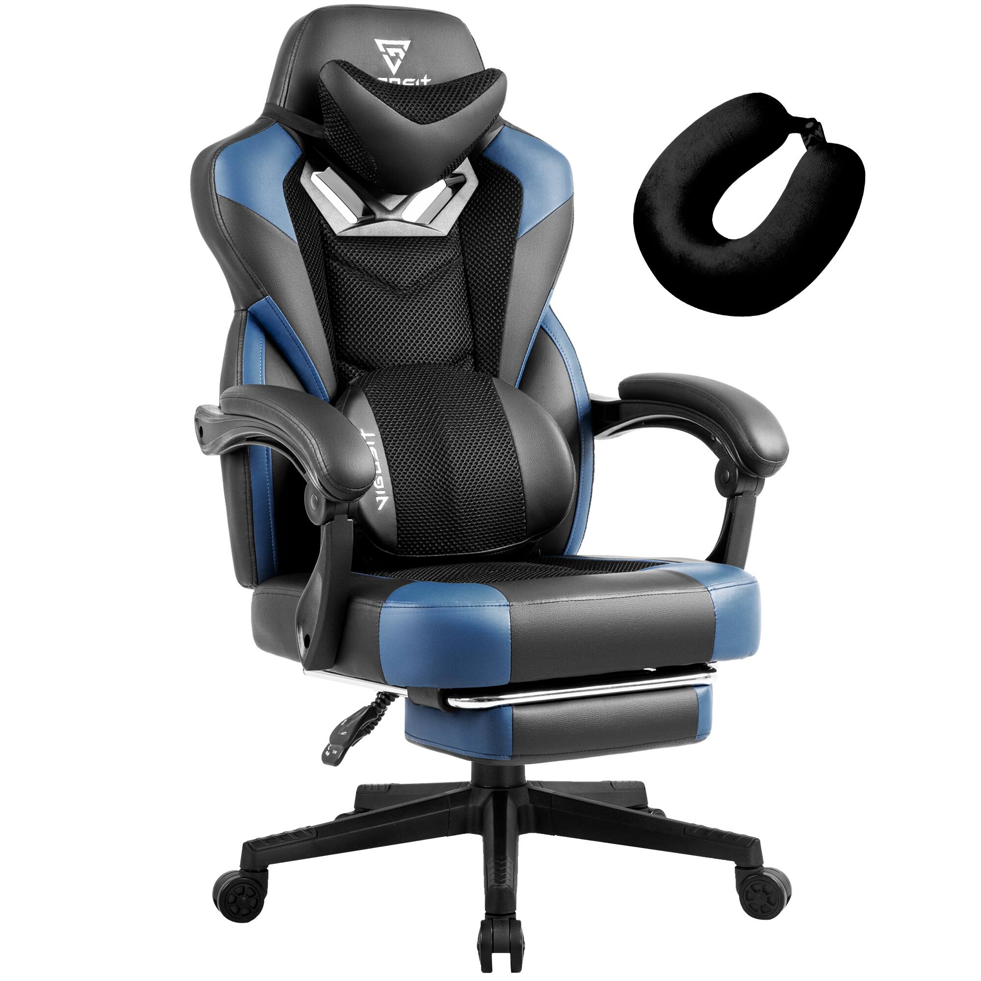 Aukfa - Gaming Chair PRO - Ergonomic Mesh Chair for Adults, Reclining with Footrest & Lumbar Support, Big Tall Design - Black
